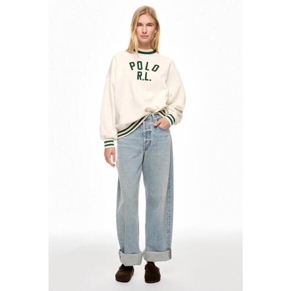 Polo Ralph Lauren Off-White Crewneck Sweatshirt Size L (Stained) - Picture 1 of 6